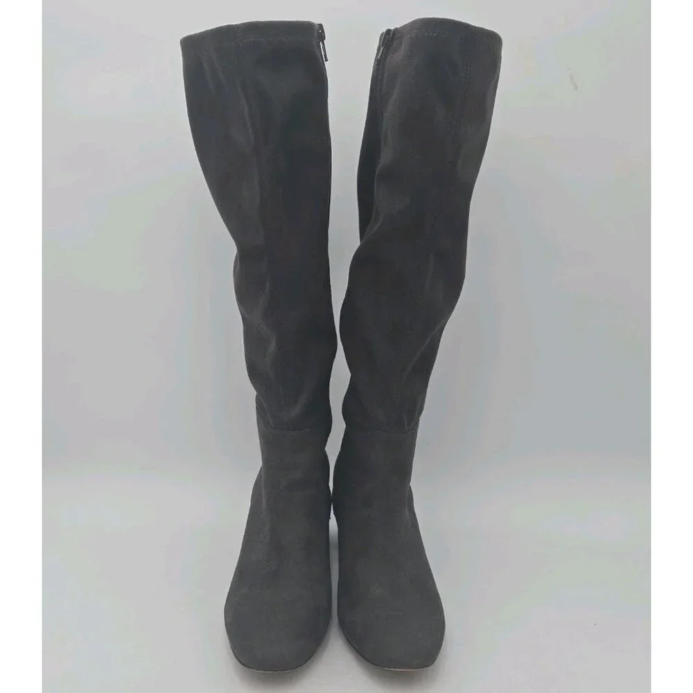 Ann Taylor Gray Grey Faux Suede Camden Knee High Block Heel Boots 10 M Womens Ta